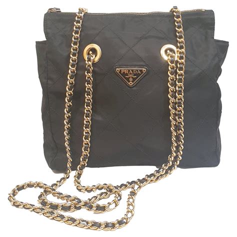 prada nylon prada purse with gold chain|prada nylon tote vintage.